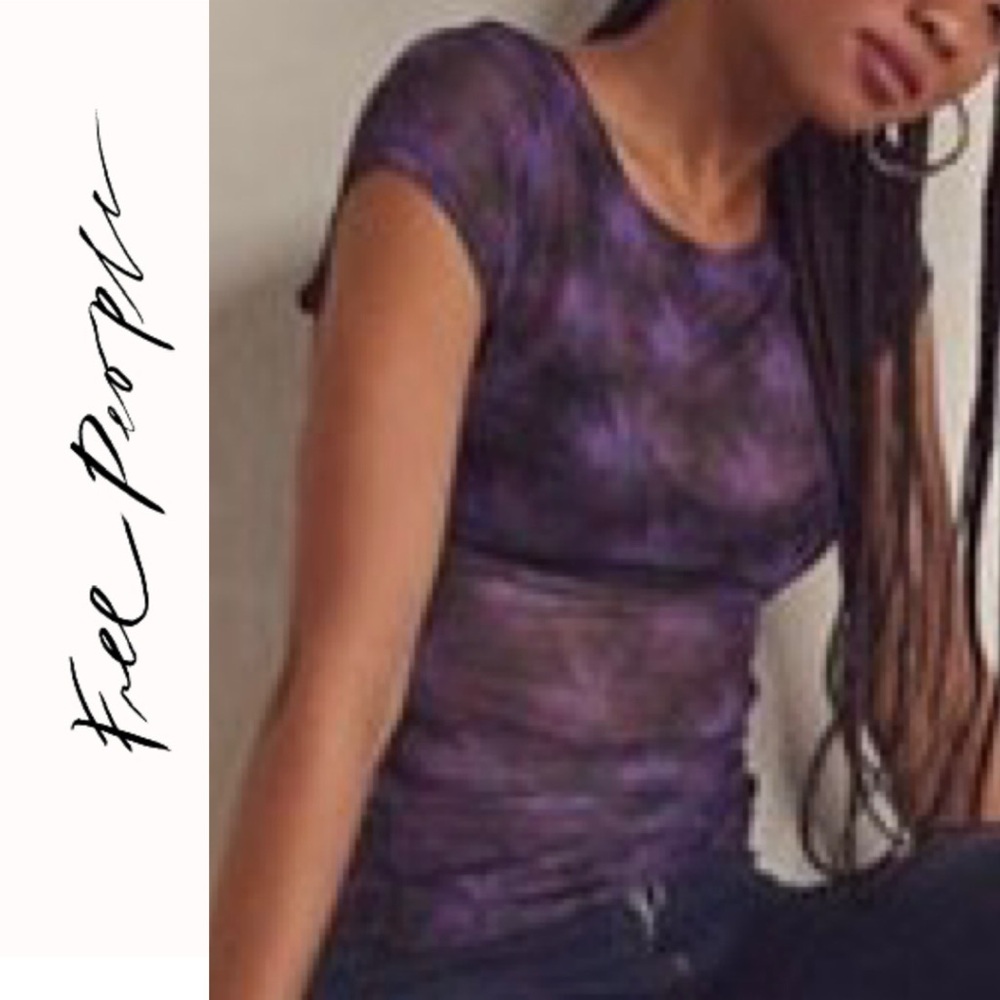 Free People Purple Floral Ruched Blouse